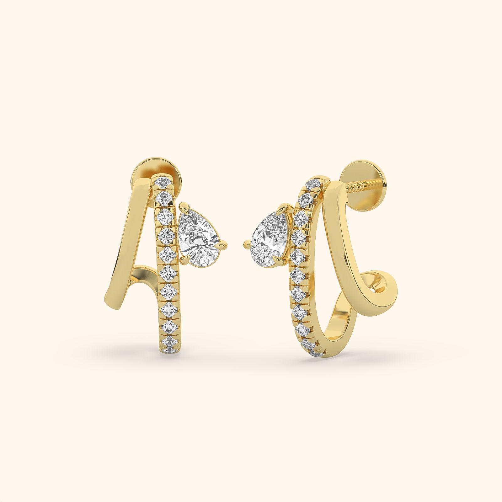 Modern Open-Cuff Pear Diamond Hoops