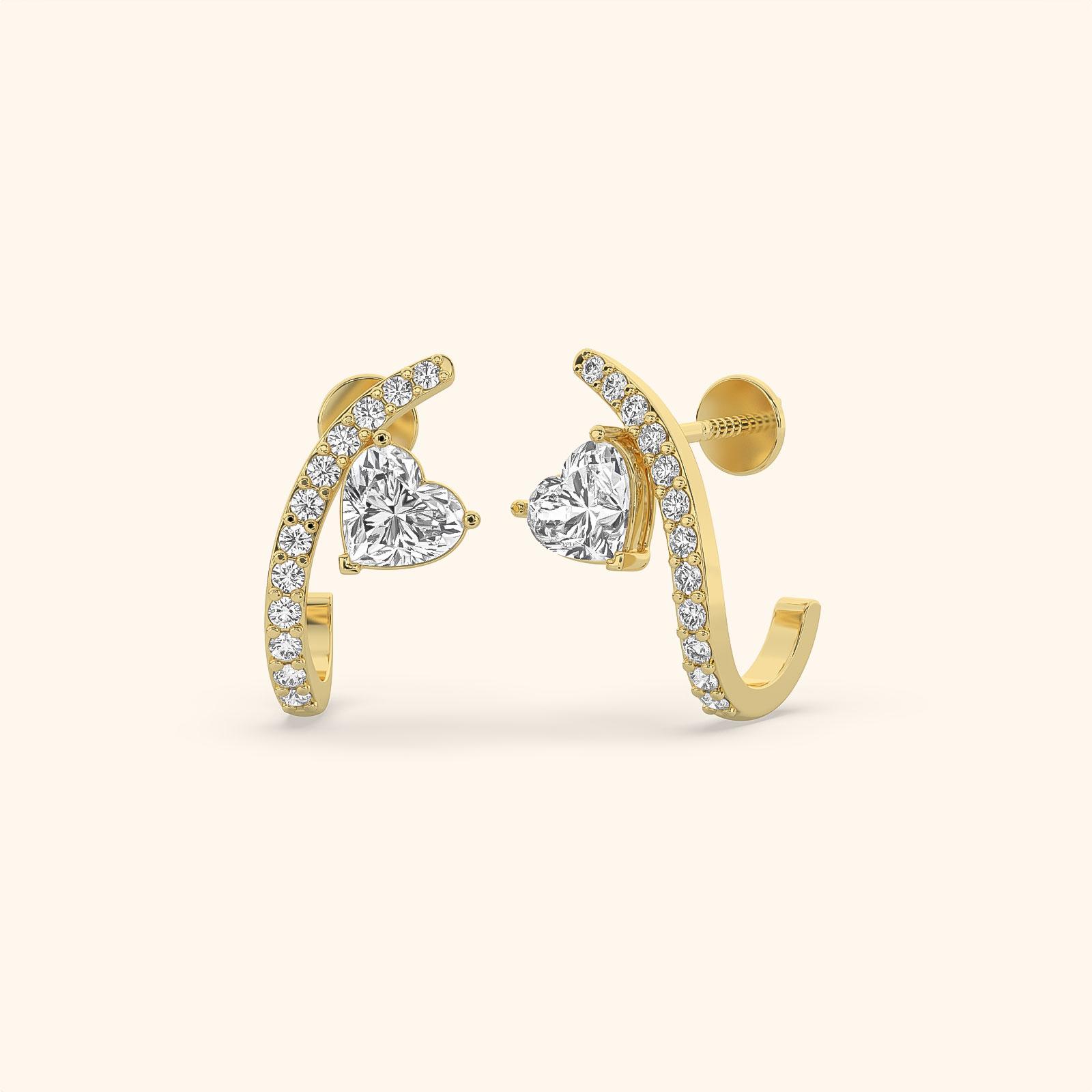 Curved Pave Heart Diamond Hoops