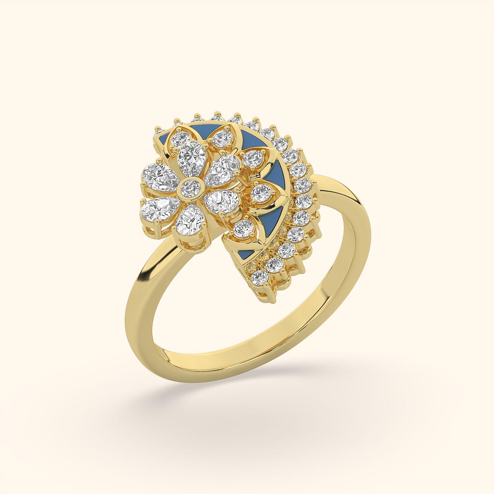 Floral Crescent Diamond Ring